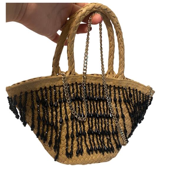NWOT Zara mini woven beaded fringe bag - Picture 3 of 9